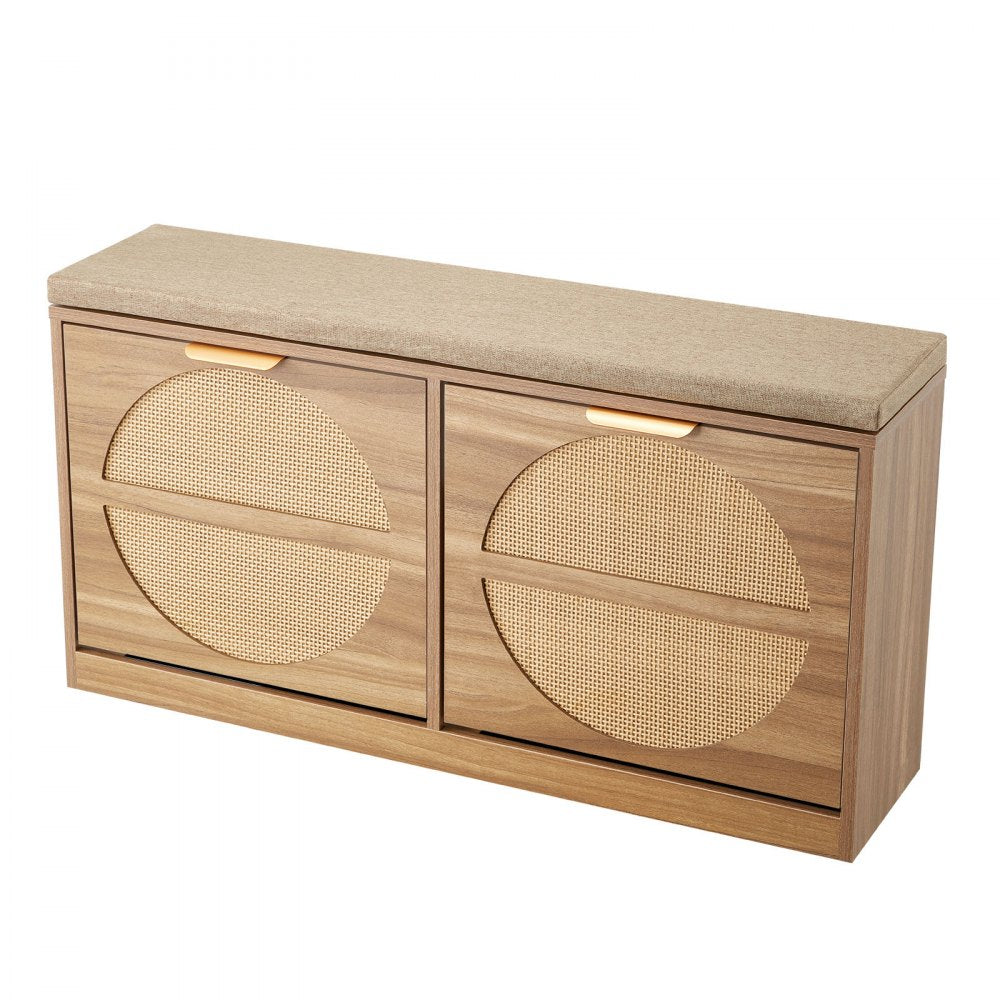 Shoe Storage Bench 988 x 240 x 500 mm 440lbs Rack with Rattan Flip Drawers