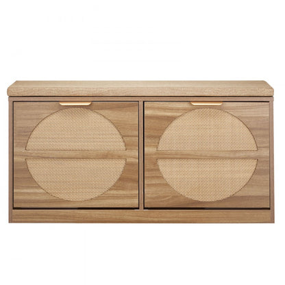 Shoe Storage Bench 988 x 240 x 500 mm 440lbs Rack with Rattan Flip Drawers