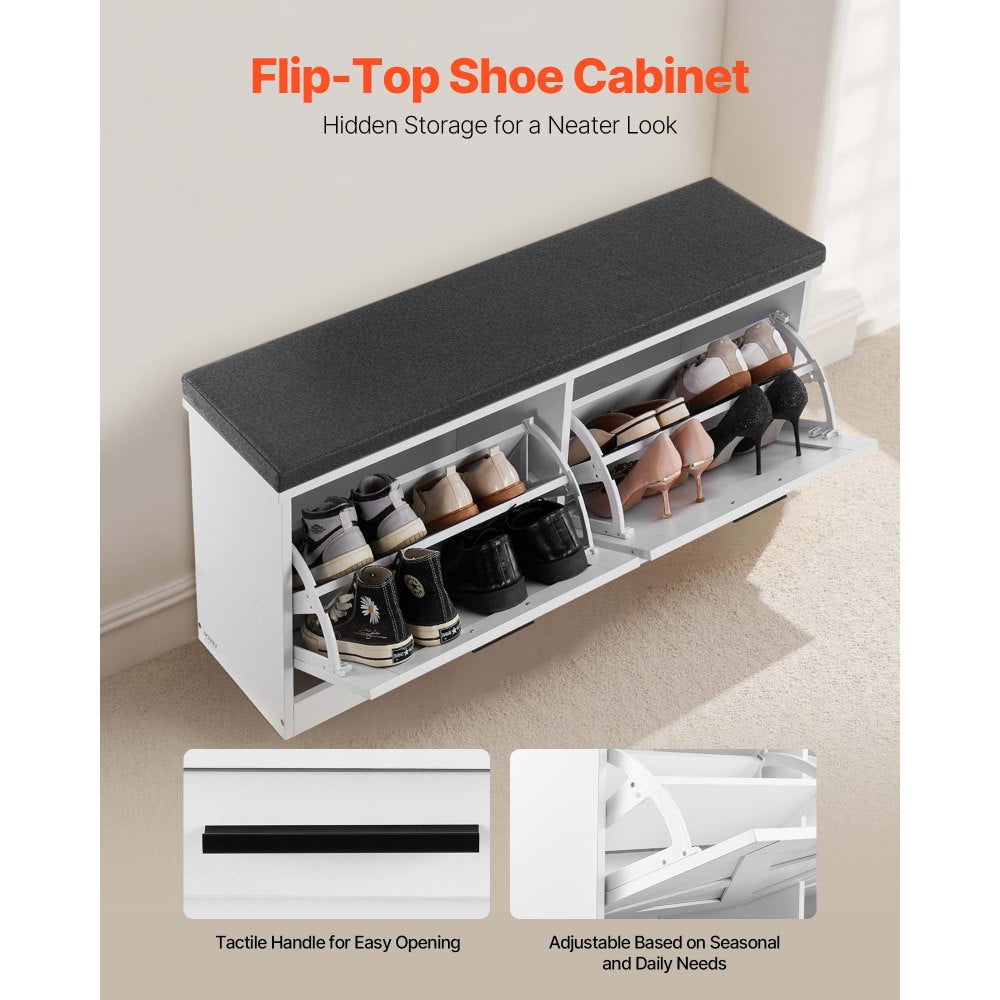 Shoe Rack Bench with Cushioned Seat & Flip Drawers 1000 x 305 x 475 mm