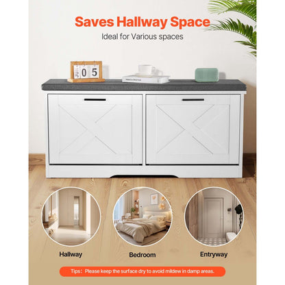 Shoe Rack Bench with Cushioned Seat & Flip Drawers 1000 x 305 x 475 mm