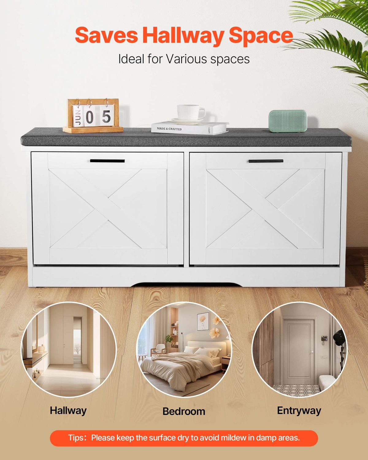 Entryway Shoe Storage Bench 100cm Wide 2-Tier Shoe Bench Black White, with 2 Flip Drawers, 200 kg Load Capacity Storage Rack with Padded Seat Cushion, for Hallway, Living Room, and Bedroom