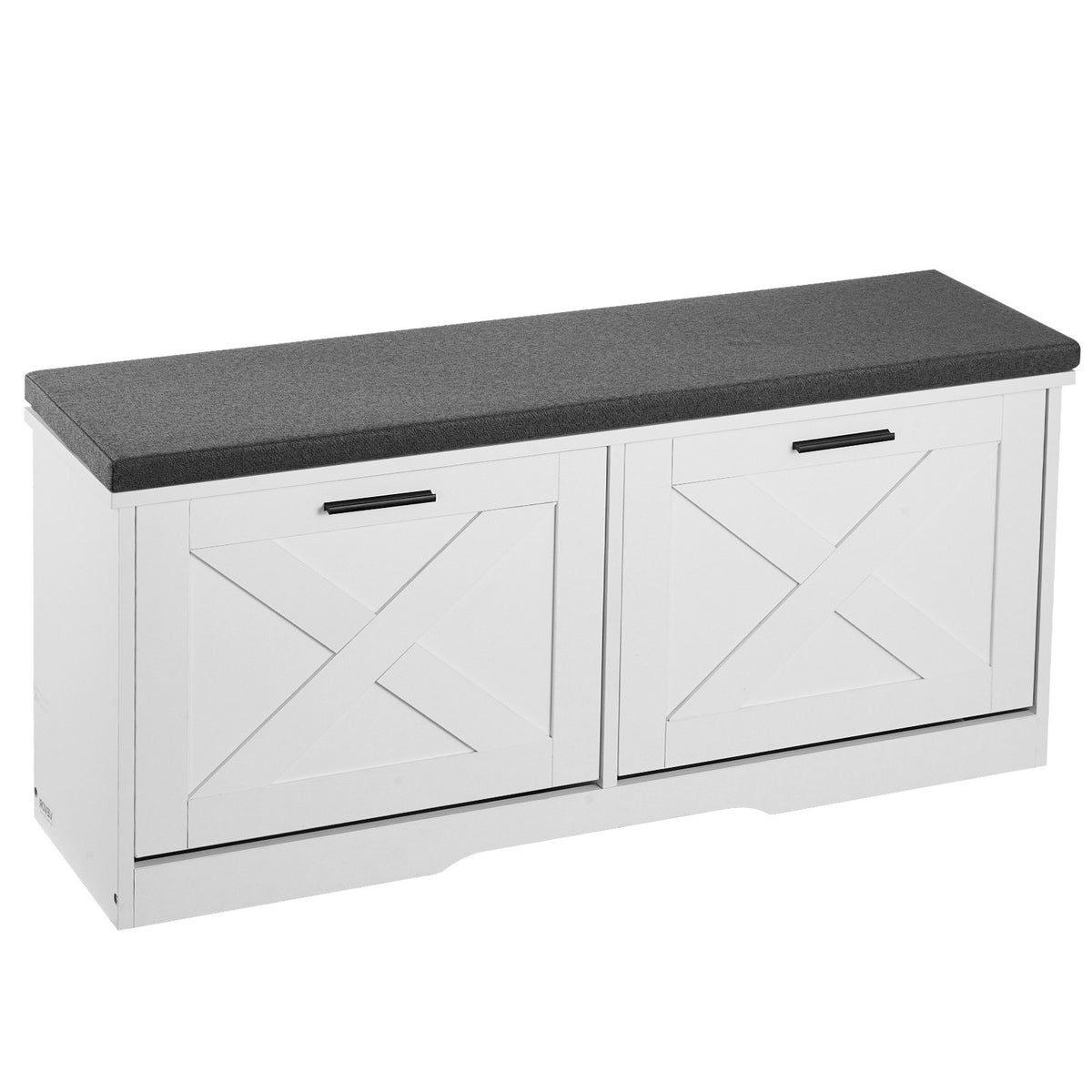 Entryway Shoe Storage Bench 100cm Wide 2-Tier Shoe Bench Black White, with 2 Flip Drawers, 200 kg Load Capacity Storage Rack with Padded Seat Cushion, for Hallway, Living Room, and Bedroom