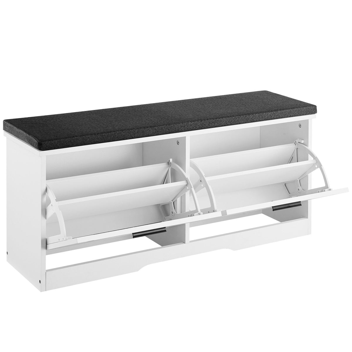 Entryway Shoe Storage Bench 100cm Wide 2-Tier Shoe Bench Black White, with 2 Flip Drawers, 200 kg Load Capacity Storage Rack with Padded Seat Cushion, for Hallway, Living Room, and Bedroom