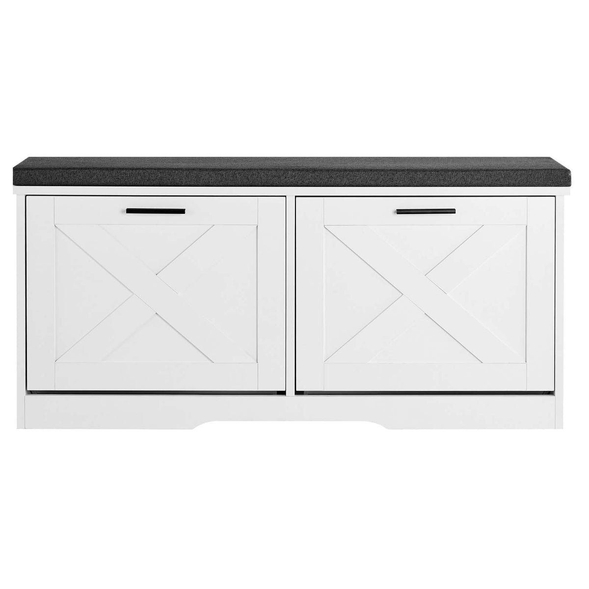 Entryway Shoe Storage Bench 100cm Wide 2-Tier Shoe Bench Black White, with 2 Flip Drawers, 200 kg Load Capacity Storage Rack with Padded Seat Cushion, for Hallway, Living Room, and Bedroom