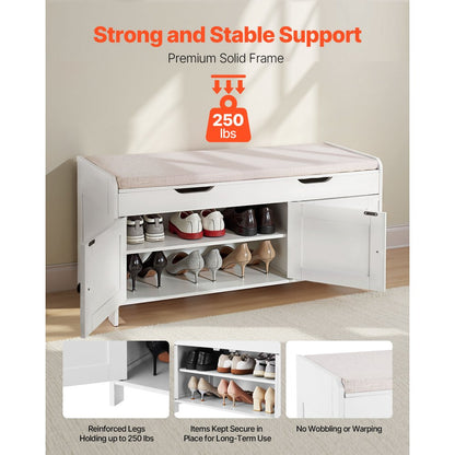 Shoe Bench with Cushion and Adjustable Shelf 1050 x 350 x 503 mm 3-Cabinet