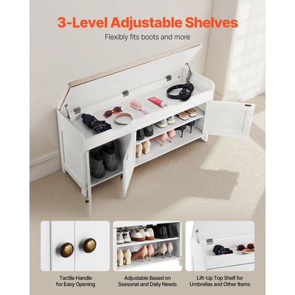 Shoe Bench with Cushion and Adjustable Shelf 1050 x 350 x 503 mm 3-Cabinet