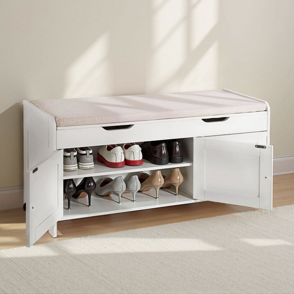 Shoe Bench with Cushion and Adjustable Shelf 1050 x 350 x 503 mm 3-Cabinet