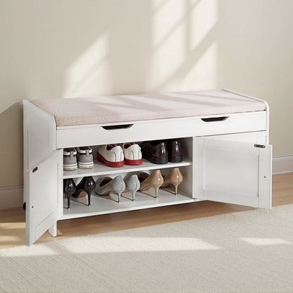 Shoe Bench with Cushion and Adjustable Shelf 1050 x 350 x 503 mm 3-Cabinet