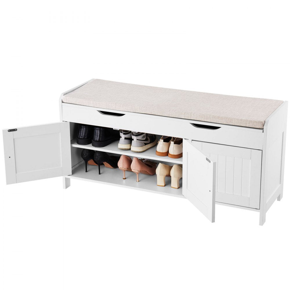 Shoe Bench with Cushion and Adjustable Shelf 1050 x 350 x 503 mm 3-Cabinet