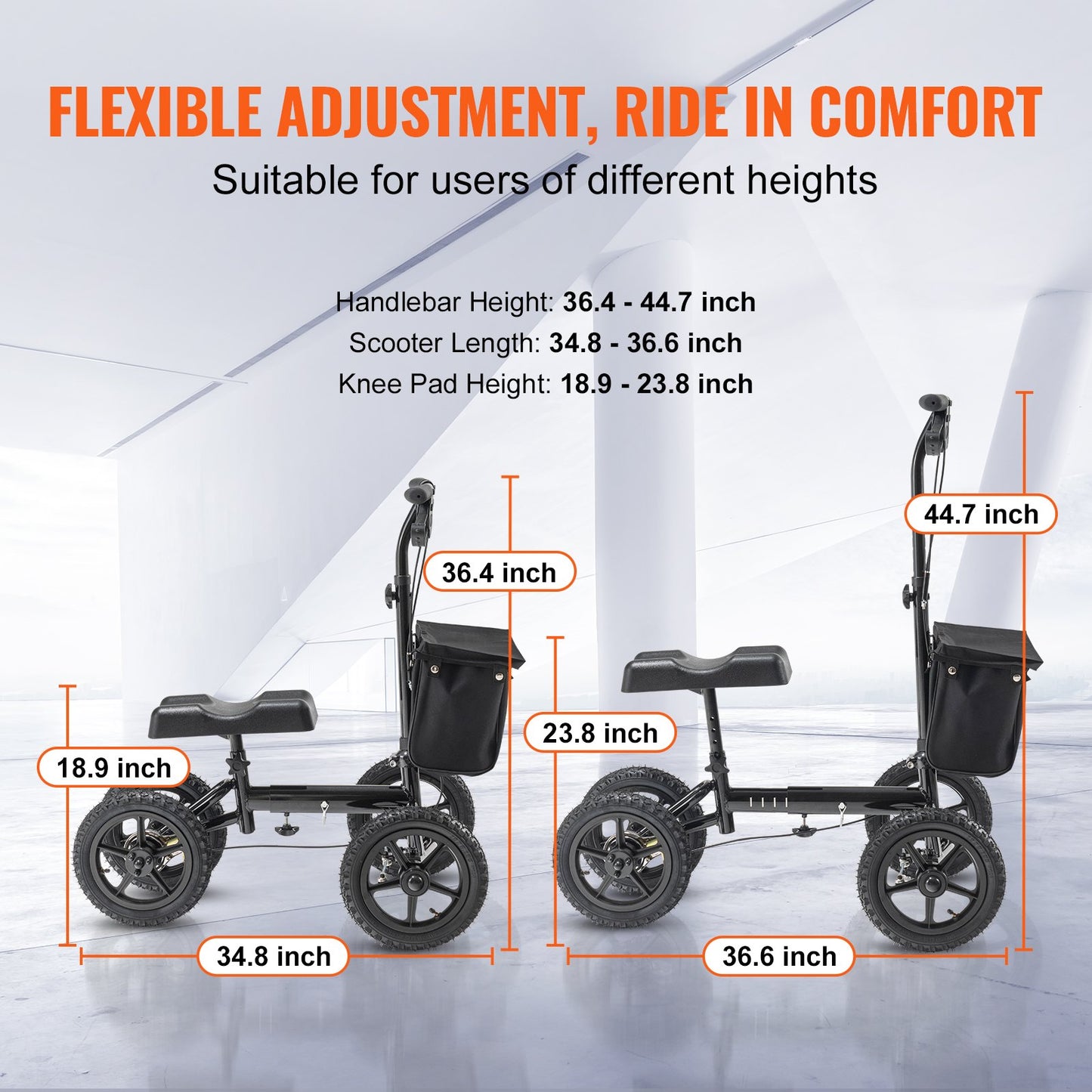 VEVOR Folding Knee Scooter, Aluminum Steerable Knee Walker with Height-Adjustable