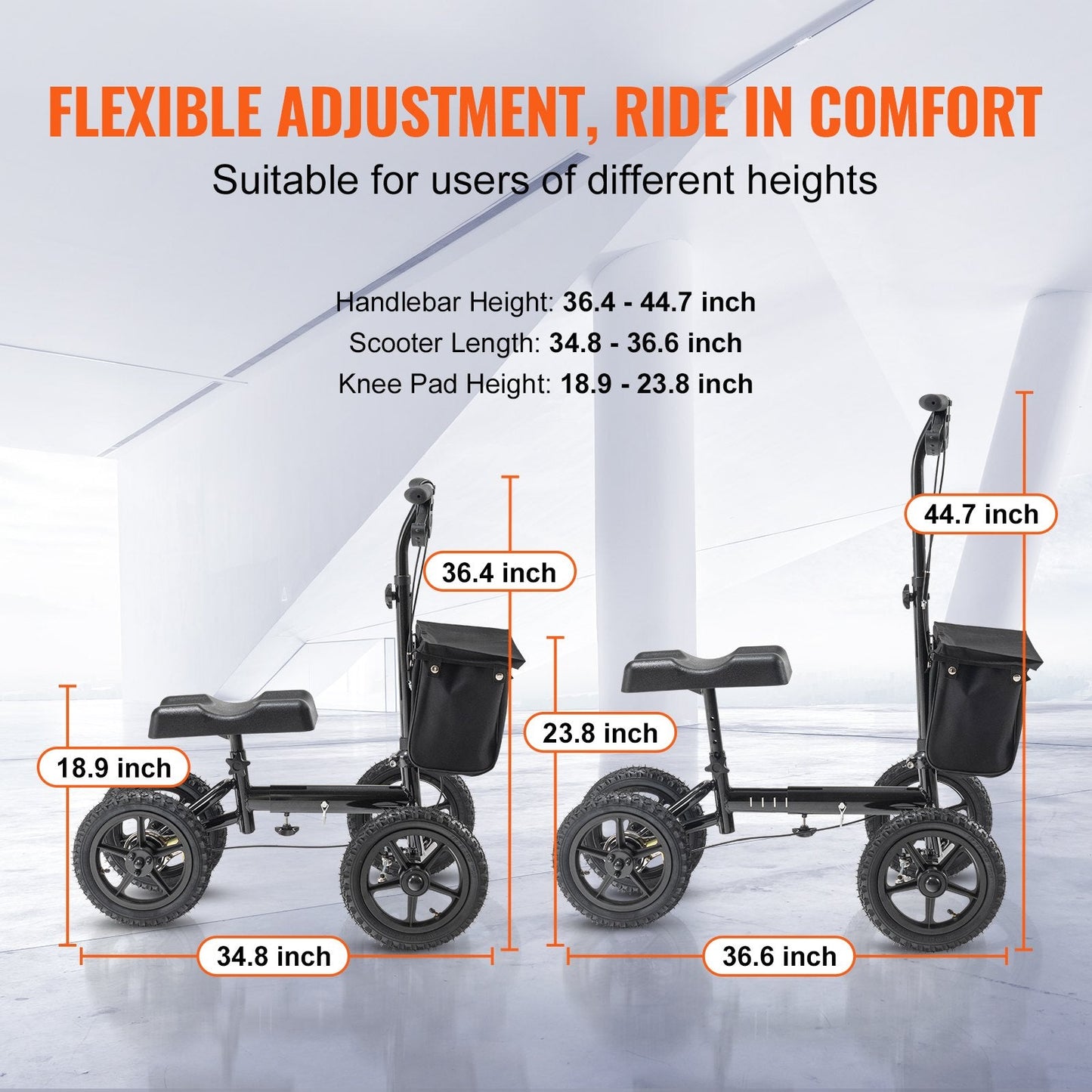 Folding Aluminum Knee Walker with Adjustable Handlebar and All-Terrain Wheels