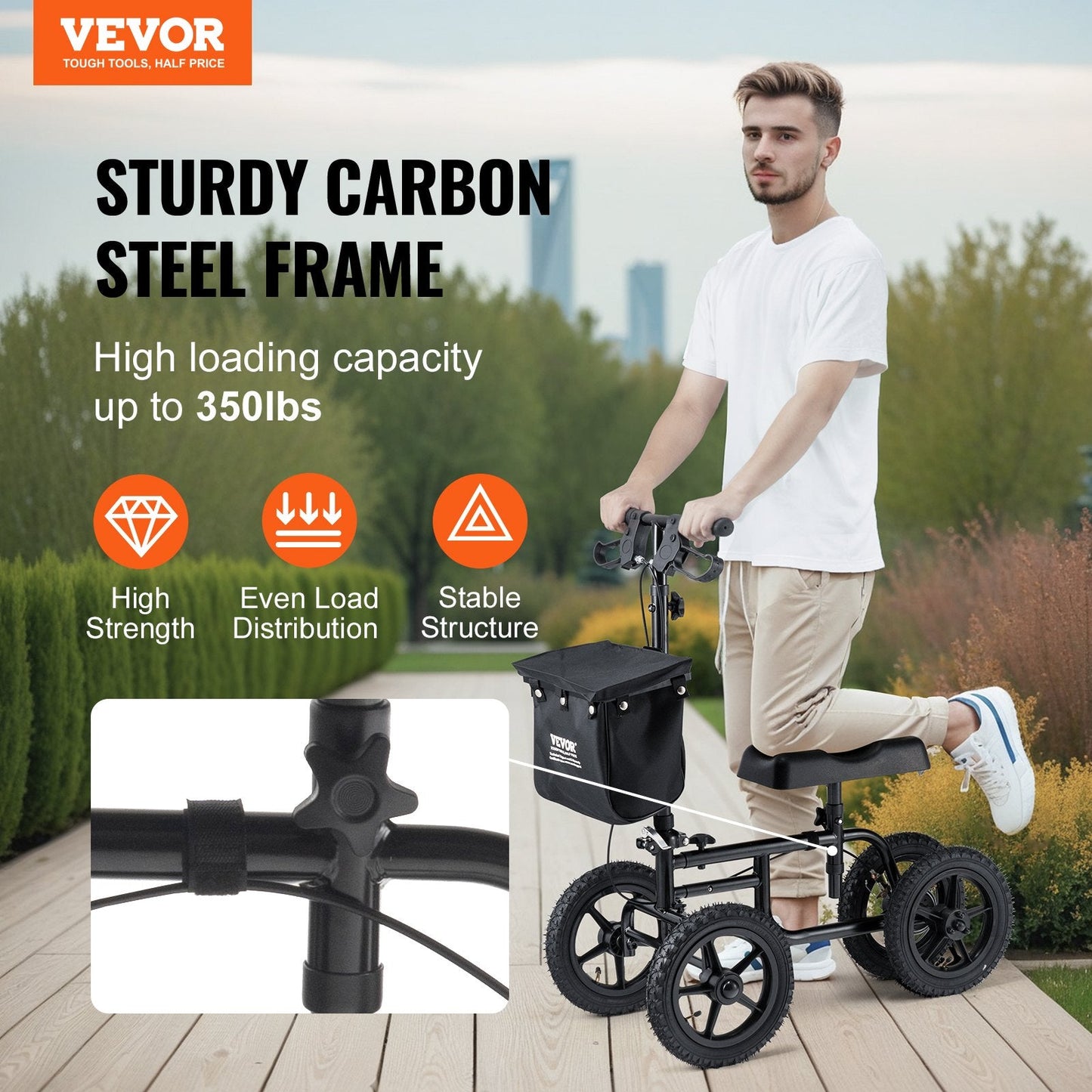 Folding Knee Walker with Adjustable Height and All-Terrain Wheels, 160 kg Capacity
