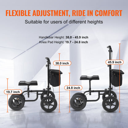 VEVOR Folding Knee Scooter, Carbon Steel Steerable Knee Walker with Height-Adjustable