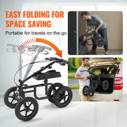 VEVOR Folding Knee Scooter, Carbon Steel Steerable Knee Walker with Height-Adjustable