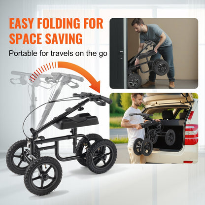 Folding Knee Walker with Adjustable Height and All-Terrain Wheels, 160 kg Capacity