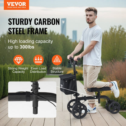 Folding Carbon Steel Knee Scooter with Adjustable Handlebar & All-Terrain Wheels