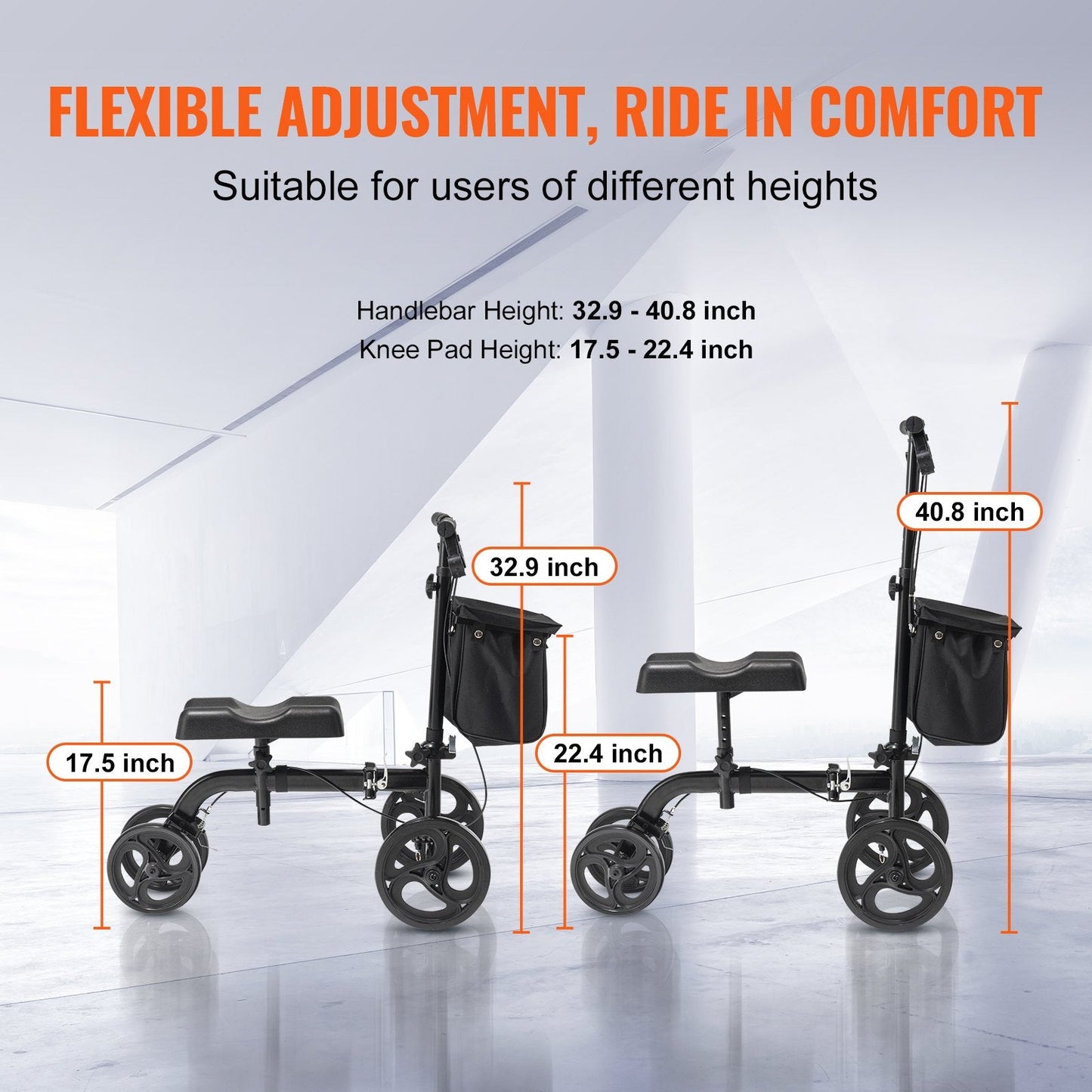 Folding Carbon Steel Knee Scooter with Adjustable Handlebar & All-Terrain Wheels
