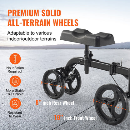 Folding Carbon Steel Knee Scooter with Adjustable Handlebar & All-Terrain Wheels