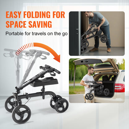 VEVOR Folding Knee Scooter, Carbon Steel Steerable Knee Walker with Height-Adjustable