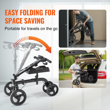 Folding Carbon Steel Knee Scooter with Adjustable Handlebar & All-Terrain Wheels