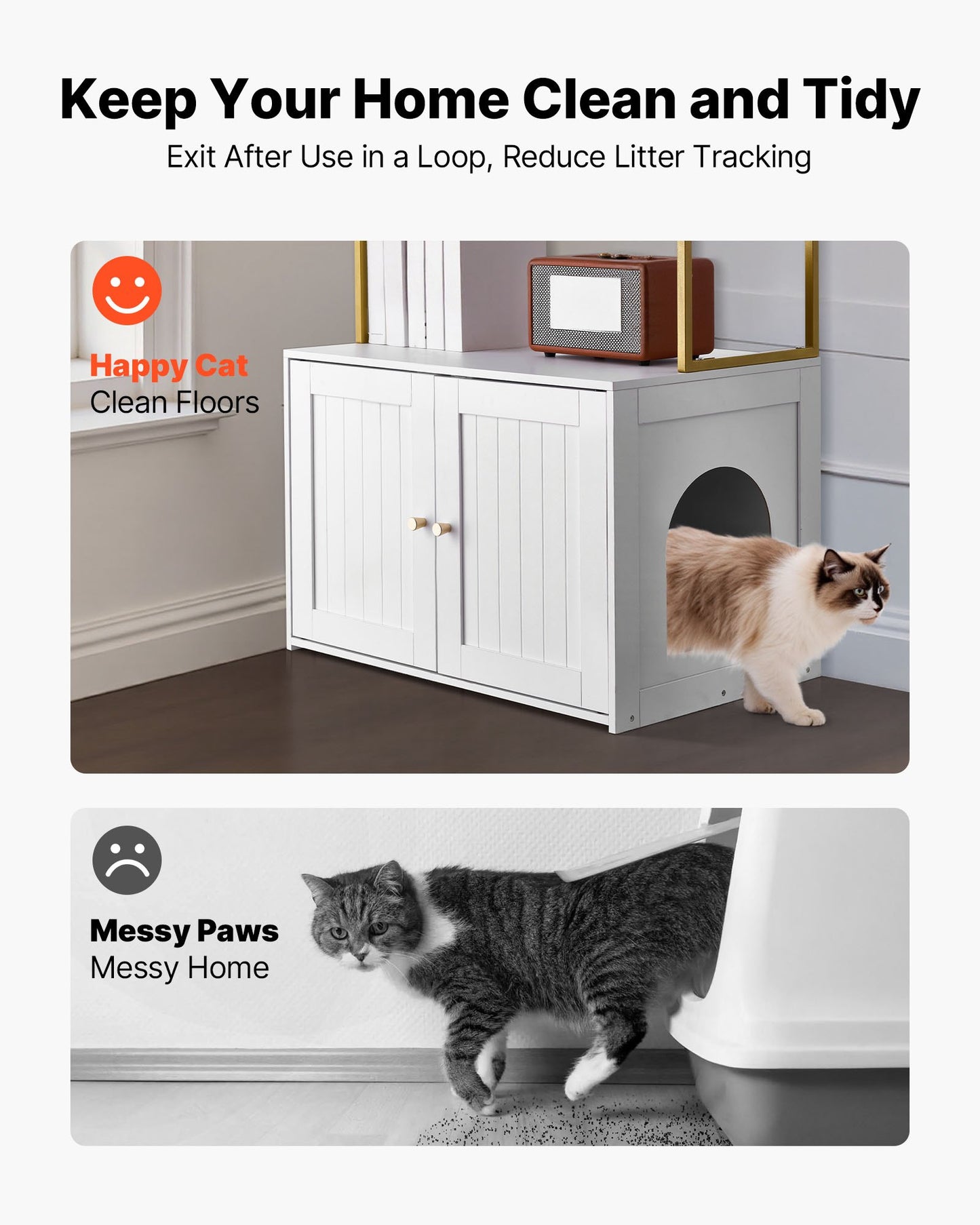 Cat Litter Box Enclosure Furniture, 70 cm Hidden Litter Box Cabinet with Metal Legs & 2-Tier Storage Shelves, Waterproof Cat Washroom Cat House, Fit Most of Litterbox, for Living Room