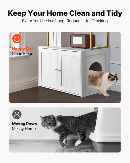 Cat Litter Box Enclosure Furniture, 70 cm Hidden Litter Box Cabinet with Metal Legs & 2-Tier Storage Shelves, Waterproof Cat Washroom Cat House, Fit Most of Litterbox, for Living Room