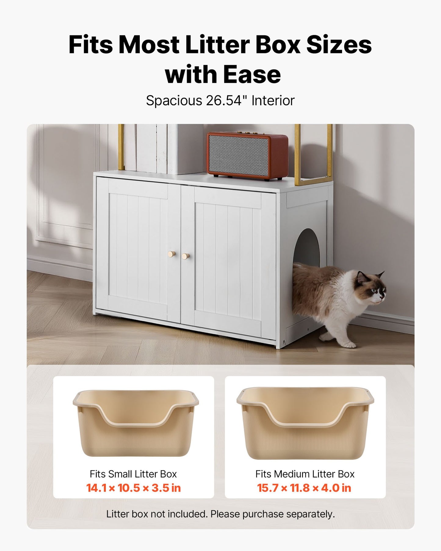 Cat Litter Box Enclosure Furniture, 70 cm Hidden Litter Box Cabinet with Metal Legs & 2-Tier Storage Shelves, Waterproof Cat Washroom Cat House, Fit Most of Litterbox, for Living Room