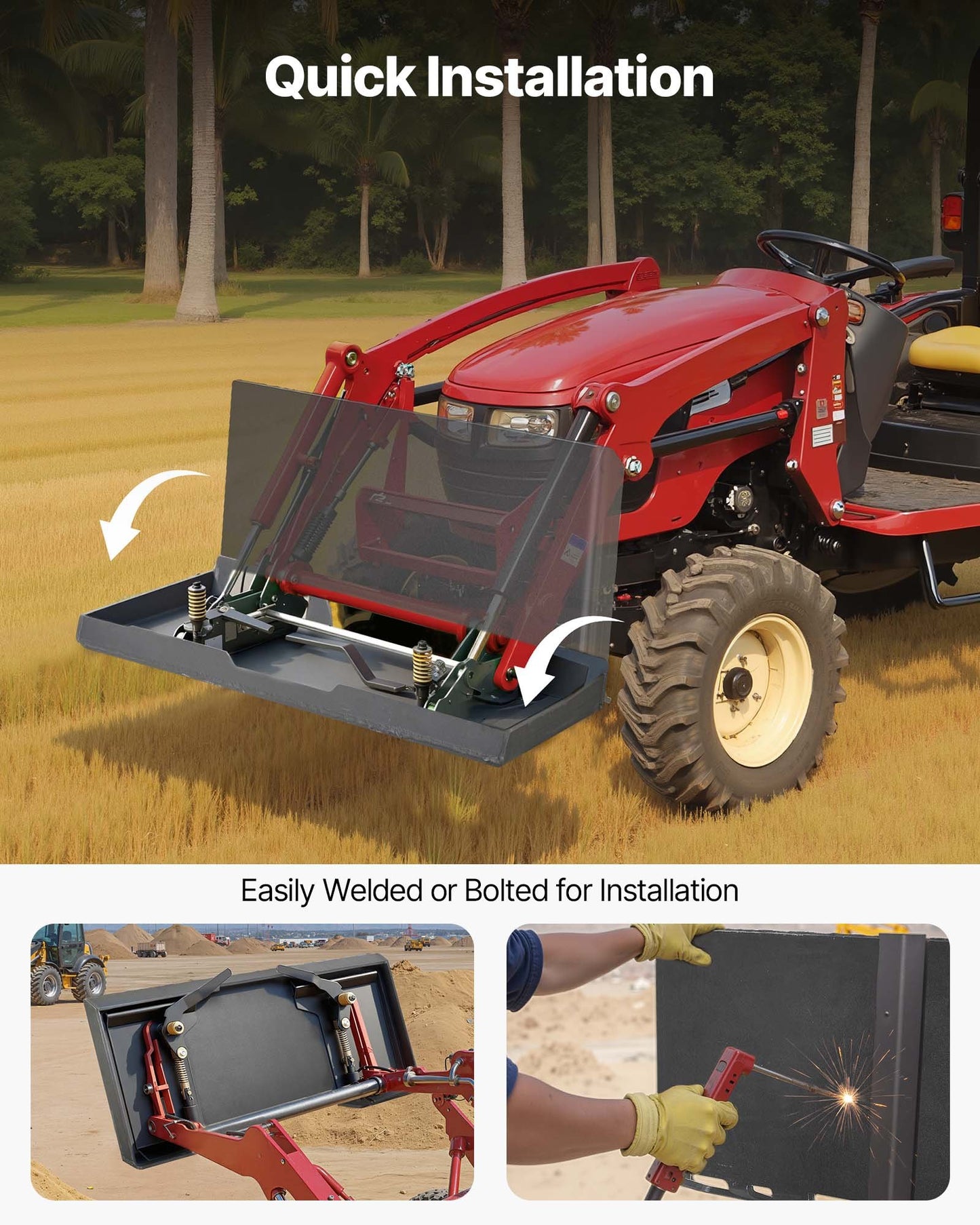 12 mm Skid Steer Mount Plate Universal Quick Attach Mount Plate, Easy to Bolt, 4082 kg Max Load Capacity, Heavy Duty Steel Loader Plates Compatible with Kubota Bobcat Skid Steers and Tractors