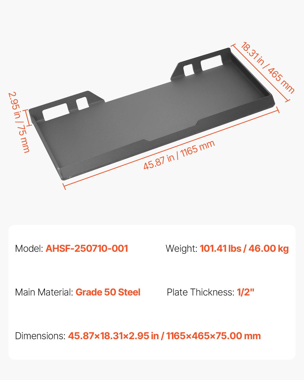 12 mm Skid Steer Mount Plate Universal Quick Attach Mount Plate, Easy to Bolt, 4082 kg Max Load Capacity, Heavy Duty Steel Loader Plates Compatible with Kubota Bobcat Skid Steers and Tractors