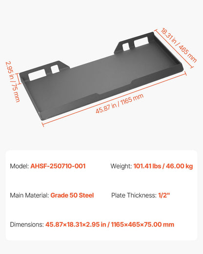 12 mm Skid Steer Mount Plate Universal Quick Attach Mount Plate, Easy to Bolt, 4082 kg Max Load Capacity, Heavy Duty Steel Loader Plates Compatible with Kubota Bobcat Skid Steers and Tractors