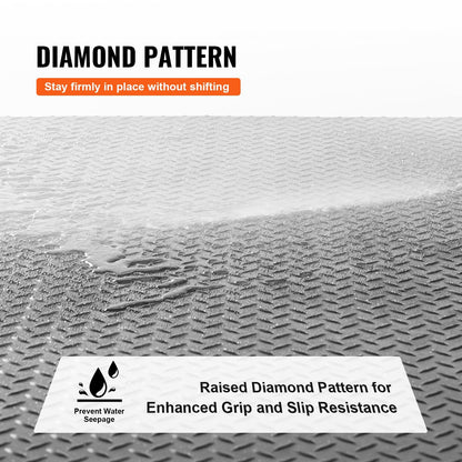 Diamond-Plate 3mm Rubber Flooring Mat, 1.2m x 1.8m, Black, Easy Install