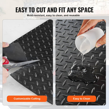 Diamond-Plate 3mm Rubber Flooring Mat, 1.2m x 1.8m, Black, Easy Install