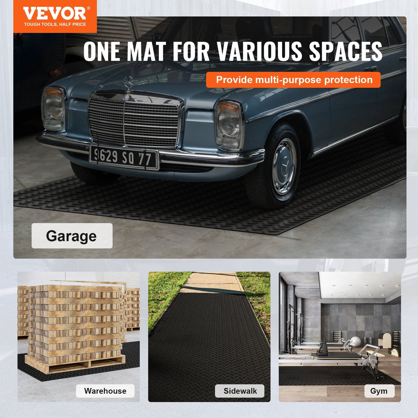 VEVOR Diamond-Plate Rubber Flooring Roll, 3 mm x 4 ft x 8 ft Garage Floor Mat, SBR
