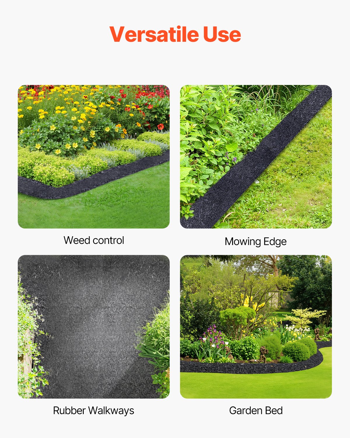 VEVOR 4 Rolls Rubber Mulch Roll for Landscaping 120 x 4.5in Rubber Mulch Mat