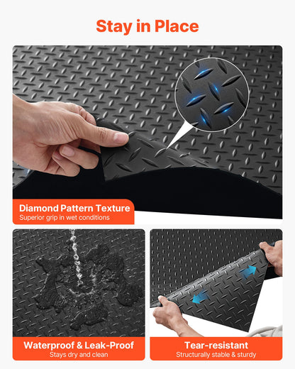 Garage Floor Roll, 1.22 x 6.1 m Garage Flooring Mat, 3 mm Thickened Rubber Diamond Plate Floor Protector Mat, Non-Slip, Wear-resist, Waterproof, Easy to Clean for Warehouse, Gyms, Trailer, Black