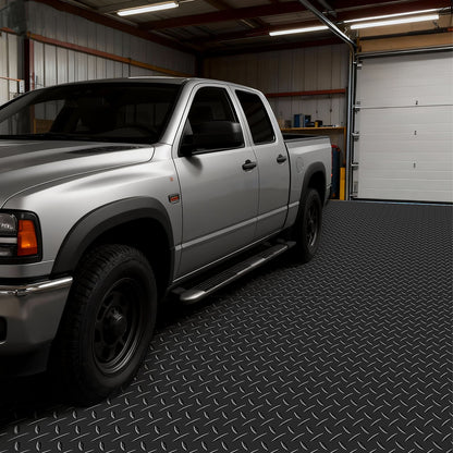 Garage Floor Roll, 1.22 x 7.62 m Garage Flooring Mat, 3 mm Thickened Rubber Diamond Plate Floor Protector Mat, Non-Slip, Wear-resist Waterproof, Easy to Clean for Warehouse, Gyms, Trailer, Black