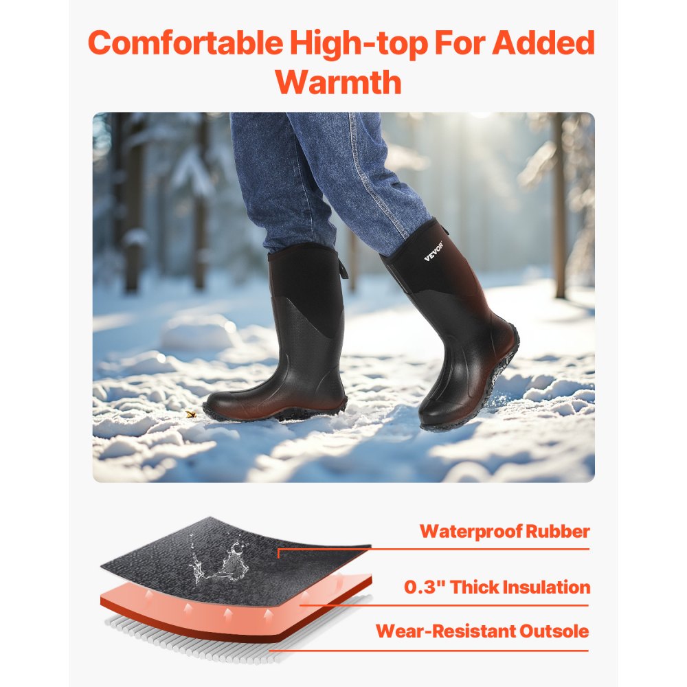 Protective Footwear for Men Neoprene Rubber Work Rain Boots Size 11 US