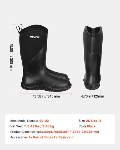 VEVOR Protective Footwear for Men Neoprene Rubber Work Rain Boots  Size 12 US