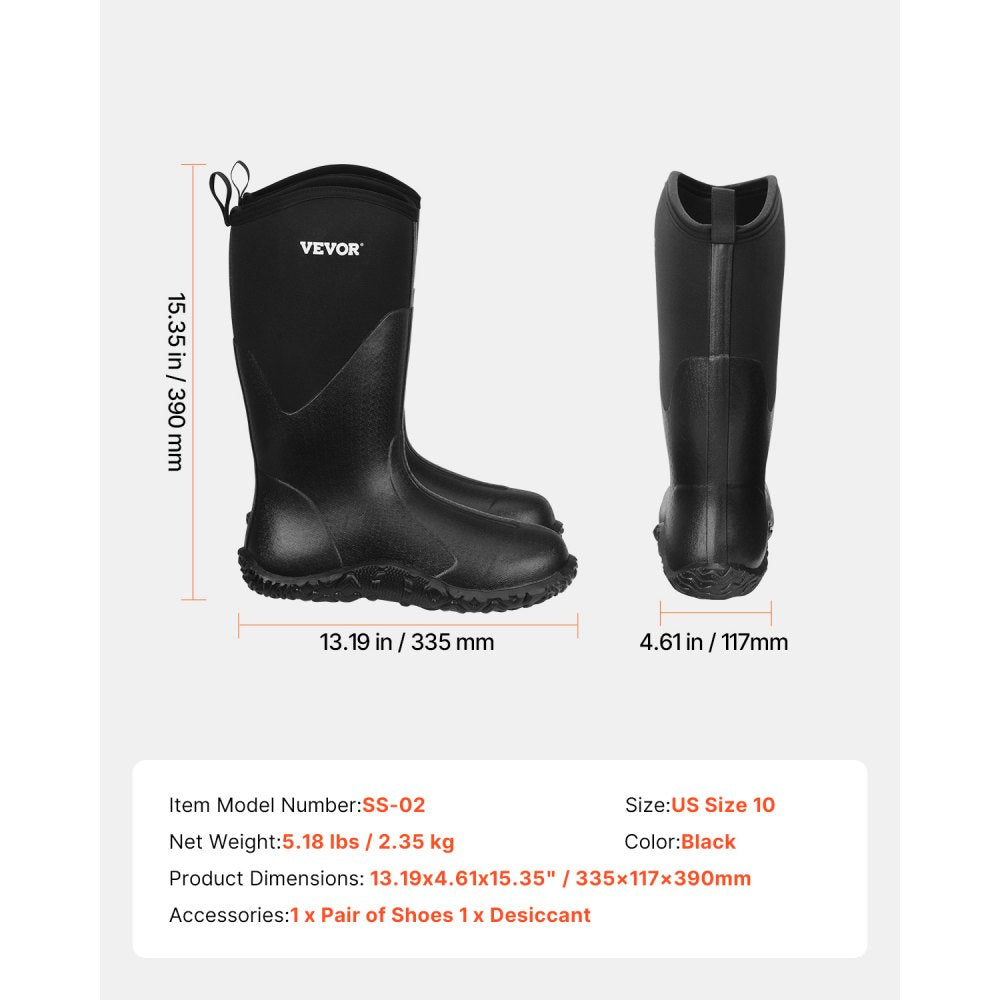 Protective Footwear for Men Neoprene Rubber Work Rain Boots Size 10 US