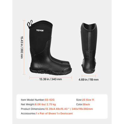 Rubber Boots Men Protective Footwear Steel Toe Work Rain Boots Size 11 US