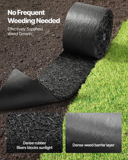Rubber Mulch Mat Roll, 356 x 14 cm, Recycled Rubber Permanent Mulch Edging Border, Natural-Looking Flower Barrier with Stakes, 0.5 in Thick Cuttable Garden Edgings for Landscaping