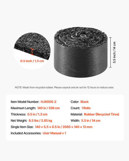 Rubber Mulch Mat Roll, 356 x 14 cm, Recycled Rubber Permanent Mulch Edging Border, Natural-Looking Flower Barrier with Stakes, 0.5 in Thick Cuttable Garden Edgings for Landscaping