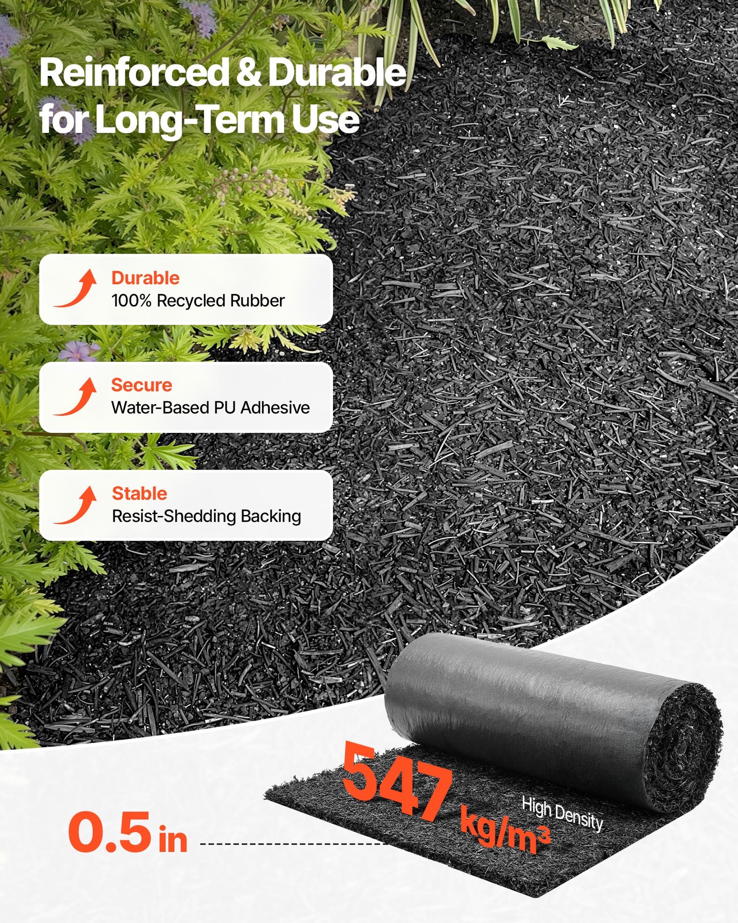 Rubber Mulch Mat Roll, 244 x 61cm Recycled Rubber Mulch Mat, 0.5 Thick Cuttable, Reduced Weed Growth, Natural-Looking Weed Barrier Mat, Permanent Walkway Pathway for Landscaping