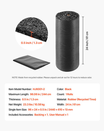 Rubber Mulch Mat Roll, 244 x 61cm Recycled Rubber Mulch Mat, 0.5 Thick Cuttable, Reduced Weed Growth, Natural-Looking Weed Barrier Mat, Permanent Walkway Pathway for Landscaping