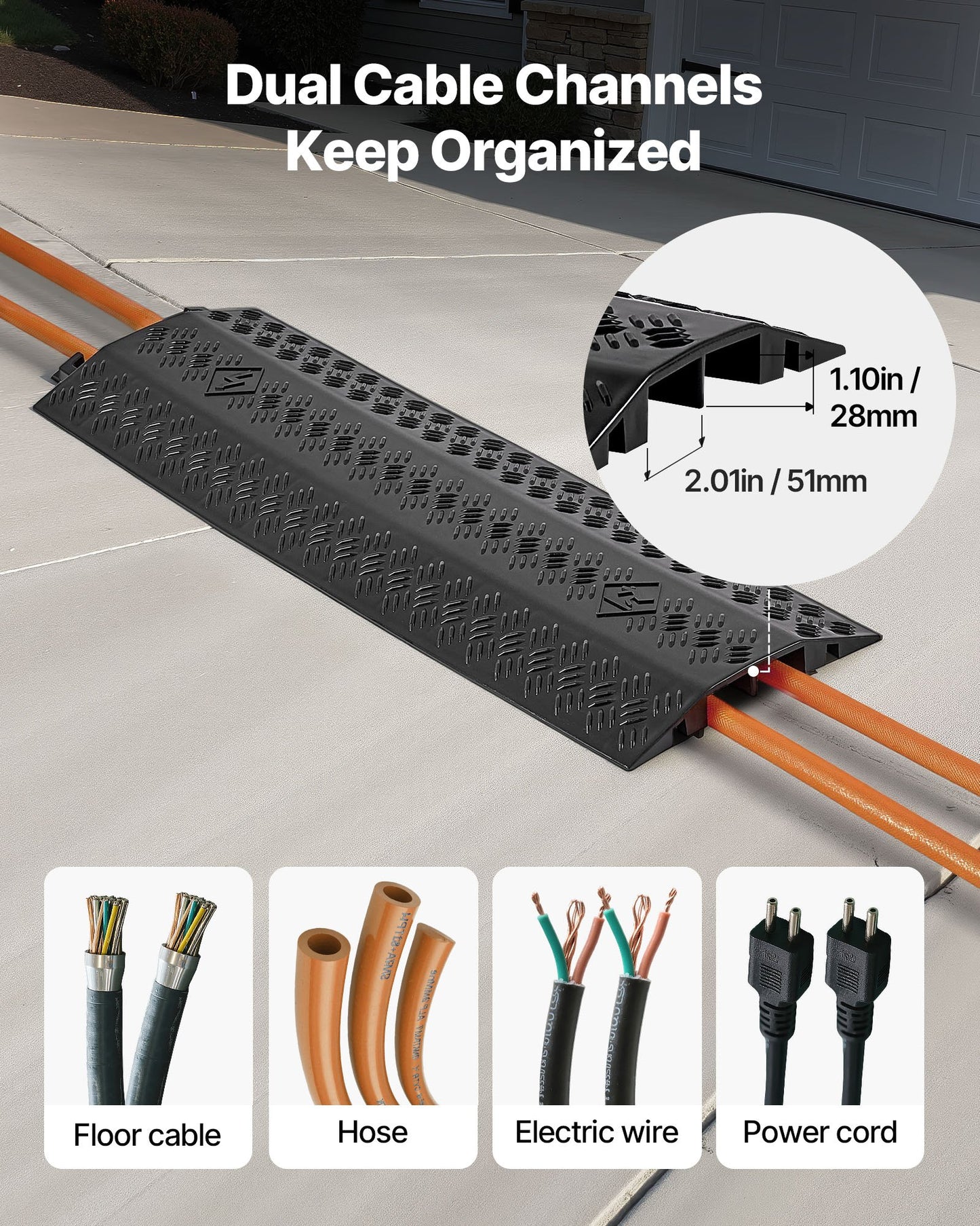 Drop Over Cable Cover, 7,938 kg/Axle Load Capacity, Heavy Duty Cable Hose Protector Ramp, Floor Cord Cover, for High Walking Traffic Areas, Indoor, Outdoor, Home, Office, Warehouse, 3 Pack