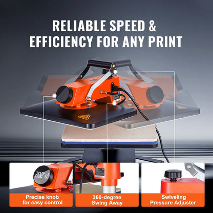 5-in-1 Heat Press Machine, 0.3x0.4m Sublimation for T-shirts, Plates & Mugs