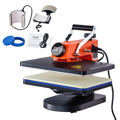 5-in-1 Heat Press Machine, 0.3x0.4m Sublimation for T-shirts, Plates & Mugs