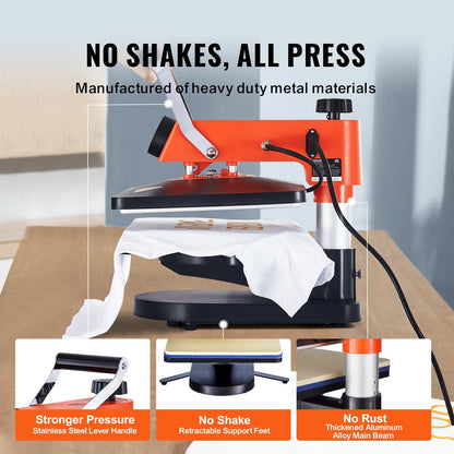 8-in-1 Heat Press Machine for T-Shirt, Plate, Mug & Cup, 30x38cm, 12.3 kg