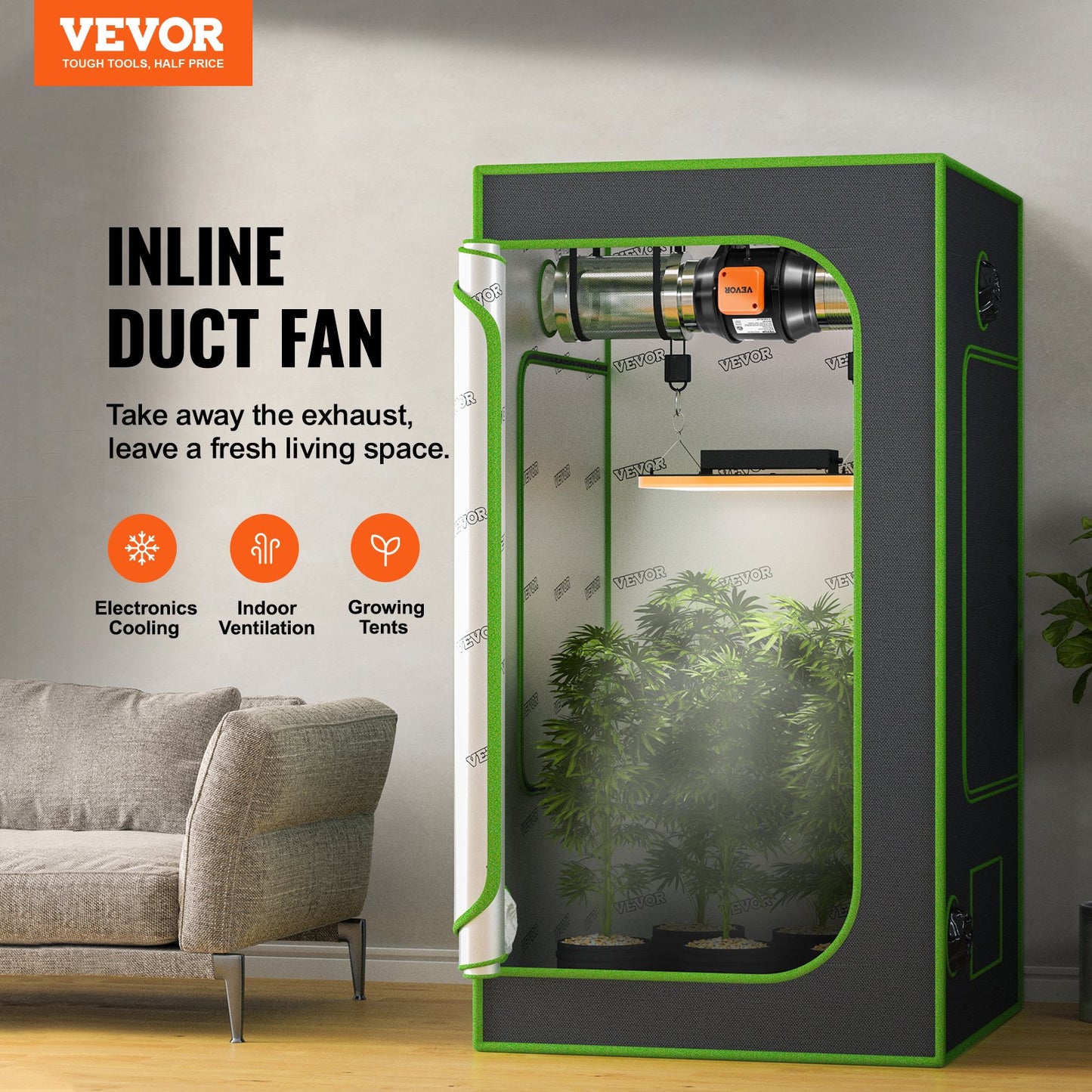 VEVOR Inline Duct Fan, 152.4mm 323.7 CFM with Variable Speed Controller, Quiet AC-motor