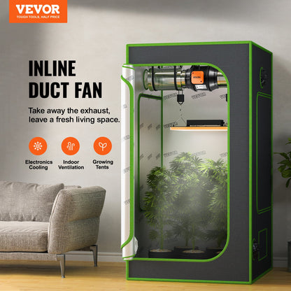 VEVOR Inline Duct Fan, 152.4mm 323.7 CFM with Variable Speed Controller, Quiet AC-motor